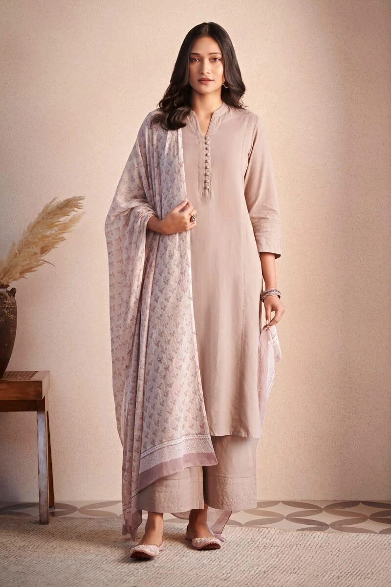Elegant Blush Pink Rayon Kurta Palazzo Set with Printed Dupatta